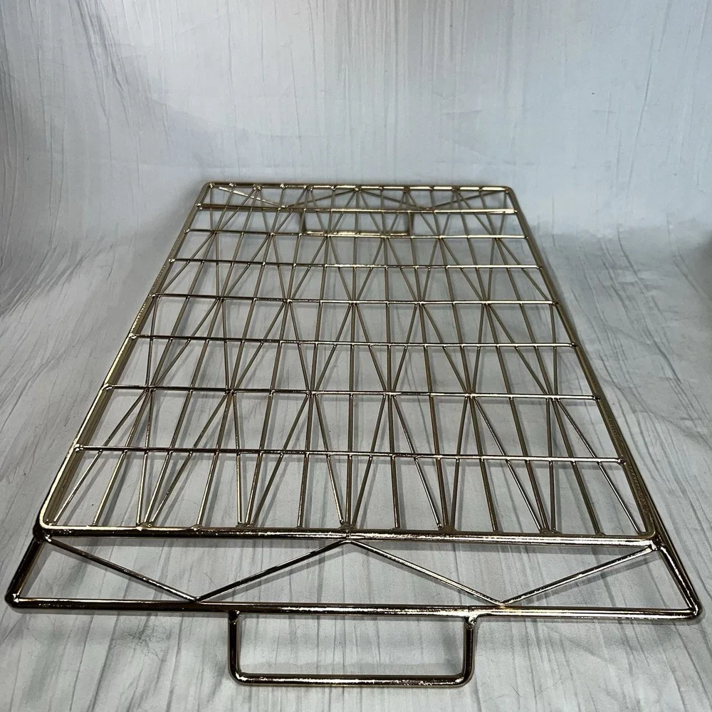 Brass Gold Tone Tabletop Diamond Pattern Tray Handles 19 X 13